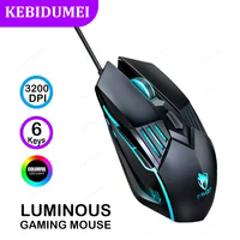 USB Wired Mouse RGB Lighting Effect Mouse Gaming Mouse 6 Keys 3600 DPI Ergonomic Mice Plug and Play For Windows Mac OS Laptop