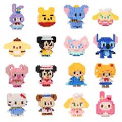 Disney 108 Style Stitch LinaBell Hello Kitty Building Blocks Princess Cartoon Figrues Bricks Children's Assembly Toys Model Gift