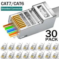 1/10/30Pcs Pass Through RJ45 Cat7/Cat6/Cat5 Shielded Connectors Crystal End Gold-Plated 8P8C Crimp UTP Ethernet Modular Plug