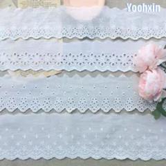 HOT Cotton Embroidered White Flower Lace Fabric Dubai Wide Sewing DIY Trim Wedding Applique Ribbon Collar Cloth Guipure Decor